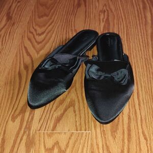 Urban Outfitters Black Satin Bow Mules Shoes Sz 10